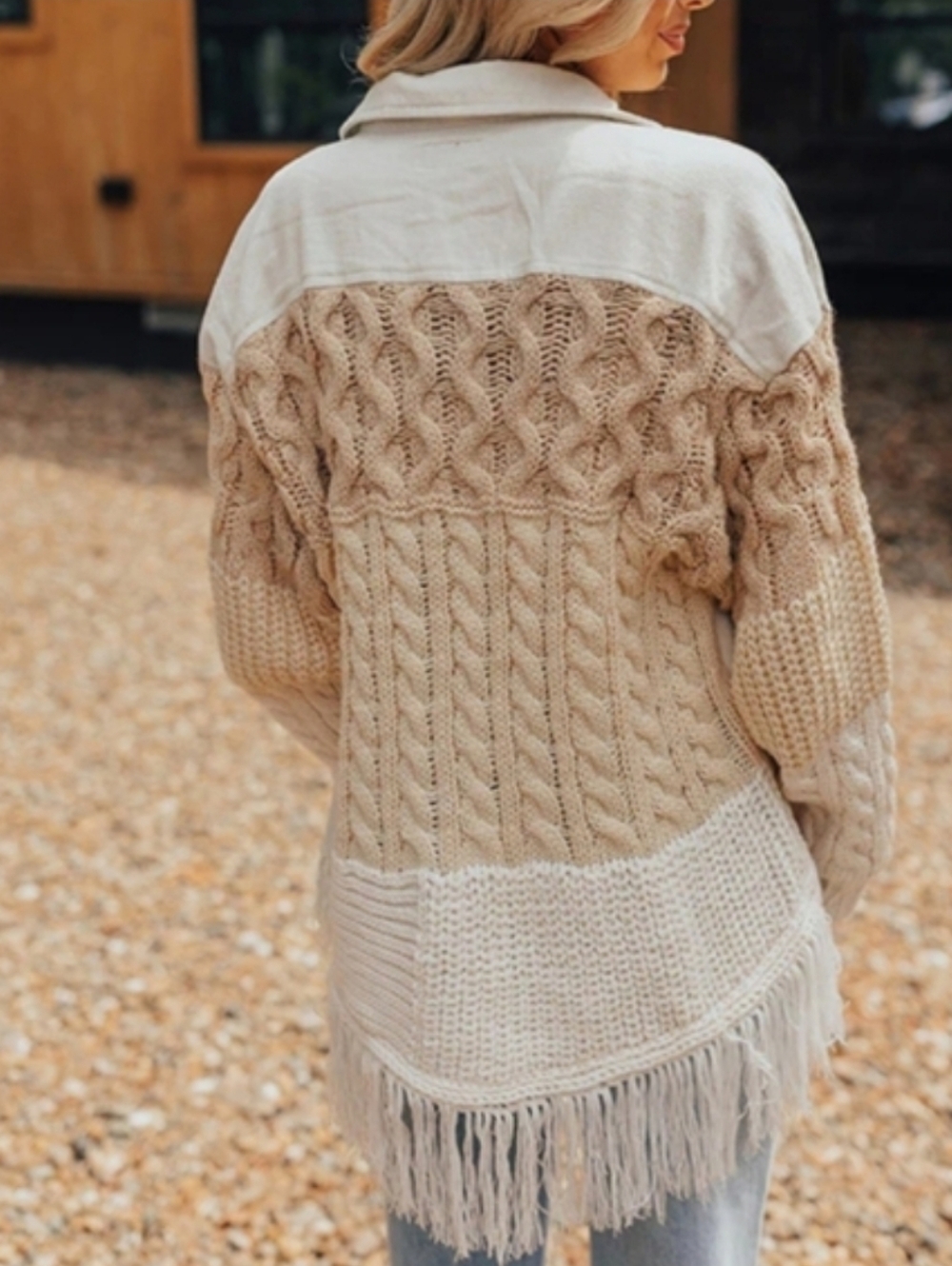 Umgee Cream & Beige Knit Fringe Jacket - Picture 2 of 7